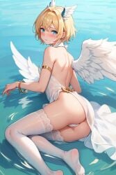 ai_generated angel angel_boy angel_wings blonde_hair blonde_male cute dress femboy femboysub innocent lake male sheer_clothing sheer_dress small smooth soft swimming twink water wet wet_body wet_clothes wet_clothing wet_skin white_dress