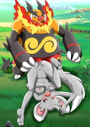 anal anal_sex anthro blush breasts cum cum_in_ass emboar furry grabbing_own_breast minccino nipples one_eye_closed open_mouth outside pokémon_(species) pokemon pokemon_(species) pokemon_bw pokepornlive pussy tail