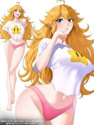 big_breasts blonde_female blonde_hair female female_only hourglass_figure long_hair long_legs mario_(series) opalisart panties princess_peach shirt slim_waist tagme thick_thighs wide_hips