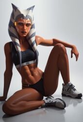 ahsoka_tano ai_generated alien alien_girl athletic_female bra clone_wars duchess_eugene facial_mark facial_markings legs_apart muscular_female orange_body orange_skin panties simple_background sitting sneakers sport sports sports_bikini sports_bra sports_panties sports_shorts sports_uniform sportswear star_wars sweat sweating tagme togruta