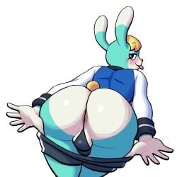 1boy animal_crossing anthro anus anus_peek ass big_ass blonde_hair bubble_butt dat_ass fat_ass femboy huge_ass jacket lagomorph large_ass looking_at_viewer looking_back lovetopullmicke male male_only panties png presenting presenting_hindquarters rabbit sasha_(animal_crossing) shorts solo thick_ass thick_thighs tongue tongue_out white_background wide_hips