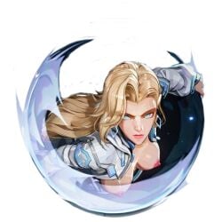 ai_generated blonde_hair blue_eyes breasts dagger_(marvel_rivals) earrings female long_hair nipples solo