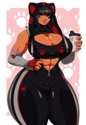 abs agata_(fortnite) athletic athletic_female big_ass big_breasts blindstash bodysuit cat_ears cat_hood child_bearing_hips fortnite huge_ass huge_breasts mommy muscle_mommy muscular muscular_female smile smug sports_bra strong_woman tan-skinned_female thick_thighs unzipped unzipped_bodysuit wide_hips