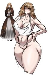 barthone brown_hair catherine_(limbus_company) fit_female half_naked huge_ass huge_breasts large_ass large_breasts limbus_company muscular_female no_panties no_pants project_moon shirt thick_thighs