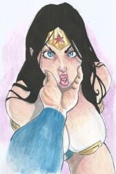 1girls big_breasts black_hair blue_eyes bondage breasts cleavage dc_comics defeated defeated_heroine disembodied_hand female female_focus femsub huge_breasts male roberto_jaramillo rope squeezing_cheeks tied_up traditional_media_(artwork) veiny_breasts watercolor_(artwork) wonder_woman