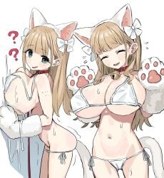 cat_ears cat_paws huge_breasts mature_female milf multiple_views paw_gloves photoshoot