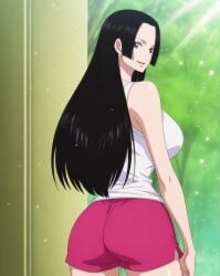 ai_generated black_hair blue_eyes boa_hancock from_behind large_breasts long_hair looking_back one_piece stickyai