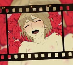 1boy blush closed_eyes color colored danganronpa danganronpa_ultra_despair_girls fantasy long_eyelashes looking_pleasured male male_focus male_only nipples on_back open_mouth rose smooth_skin solo solo_male sweat togami_byakuya yumemi9603