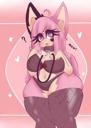 1girls big_breasts bra collar female female_only kittyq lingerie long_hair maria_rose_(kittyq) original_character panties pink_eyes pink_fur pink_hair pink_tail shortstack sonic_(series) sonic_oc stockings thick_thighs wide_hips