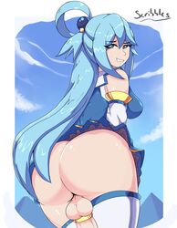 aqua_(konosuba) backsack balls blue_eyes cock_ring futa_only futanari goddess kono_subarashii_sekai_ni_shukufuku_wo! scribbleshentai solo_futa