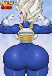 1girls ass battle_armor big_ass big_breasts breasts bubble_butt caulifla dragon_ball dragon_ball_super female_saiyan mallow_strife muscular_female saiyan_armor super_saiyan super_saiyan_2 vegeta_(cosplay)