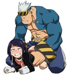 1boy 1girls age_difference all_fours ambiguous_penetration ass big_penis blush bob_cut clenched_teeth death_arms_(my_hero_academia) doggy_style earlobe_jacks female fingerless_gloves from_behind grabbing_hips headphones hero_outfit_(mha) imminent_sex kyoka_jiro looking_pleasured male muscular muscular_male my_hero_academia older_male penis purple_hair rolling_eyes sex shoganight short_hair size_difference skinny_girl small_breasts straight straight_sex thighs younger_female