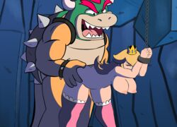 1boy 1girls ahe_gao ambiguous_penetration animated anthro anthro_penetrating areolae bent_over blush bondage bottomless bouncing_breasts bound bound_wrists bowser breasts chains chubby crown cuffs edit female femsub forced from_behind gif hanging_breasts hi_res human human_on_anthro indoors interspecies koopa large_breasts larger_male long_hair looking_at_another male maledom mario_(series) naked_stockings nintendo nipples nude open_mouth penetration princess_peach rape restrained rough_sex scalie scruffmuhgruff sex size_difference smaller_female standing standing_sex stockings straight taken_from_behind thighhighs thighs tongue tongue_out video_games waist_grab wrist_cuffs