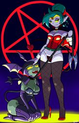 2girls bat_girl batgal brainwashing chains collar corruption female female_only generalscot heart high_heels leash multiple_girls pentagram shantae shantae_(character) smooth_skin succubus