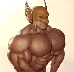 abs bara big_pecs chest_hair dc hairy hairy_arms hawkman helmet hyper hyper_muscles male_only mask masked masked_male muscular muscular_arms muscular_male pecs pubic_hair ripped-saurian sketch solo solo_male sweat