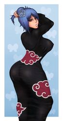 akatsuki_(naruto) big_ass big_breasts clothed_female konan looking_at_viewer looking_back naruto naruto_(series) naruto_shippuden piercing see-through see-through_clothing thick thick_thighs tired volvenart