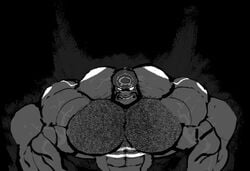 1boy abs archie_(pokemon) bara big_pecs chest_hair facial_hair frowning hairy hyper_muscle hyper_muscle_growth hyper_muscles hyper_pecs male male_only monochrome muscle_growth muscular muscular_arms muscular_male nude pecs pokemon pokemon_oras ripped-saurian solo team_aqua