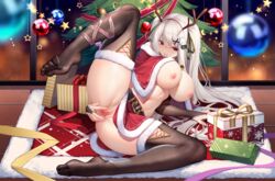 breasts christmas feet horns meion nipples no_bra pussy pussy_juice skirt_lift thighhighs uncensored