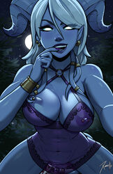 1girls abs areolae bare_shoulders big_breasts blizzard_entertainment blue_skin breasts breasts_out draenei draenei_paladin eyelashes female finger_in_mouth high_resolution highres large_breasts lipstick looking_at_viewer muscular_female nightie nipple_piercing nipples paladin_(warcraft) piercing tongue tongue_out white_hair world_of_warcraft xinaelle yrel