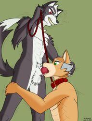 anthro anthro_on_anthro anthro_only anthrofied bandai_namco canine canine_genitalia canine_humanoid canine_penis collar deepthroat duo dustin_c eye_patch fellatio fox fox_mccloud gay gay_sex gray_body gray_fur gray_hair green_background green_eyes kneeling leash leash_and_collar leashed male male/male male_only motion_lines nintendo oral oral_penetration oral_sex orange_body orange_fur orange_hair red_eyes sex slave slave_collar star_fox throat_bulge tongue tongue_out video_games vulpine wolf wolf_humanoid wolf_o'donnell