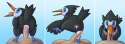 2021 ahe_gao ambiguous_gender avian beak beakjob bird blush cloacal_penetration cum cum_in_cloaca cum_in_mouth cum_inside feral hi_res human interspecies kakithefox looking_at_viewer oral original_character penetration penis pokemon pokemon_sm scarf simple_background trumbeak video_games