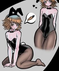 1boy ass bulge bunny_ears bunnysuit canon_crossdressing carrot cock_bulge crossdressing danganronpa danganronpa:_trigger_happy_havoc femboy fujisaki_chihiro male male_only penis_bulge smooth_skin speech_bubble trizzz