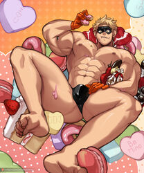 1boy big_muscles candy daydreamerjim fatgum male male_focus male_only my_hero_academia solo taishiro_toyomitsu thick thick_thighs toyomitsu_taishirou valentine's_day