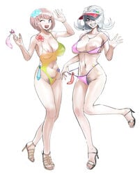 2girls akizora ando_ruruka big_breasts bikini braces busty condom condom_belt danganronpa danganronpa_3 female_only filled_condom grinning hourglass_figure huge_breasts kimura_seiko large_breasts multiple_girls pubic_hair straight_hair tagme tied_condom voluptuous voluptuous_female