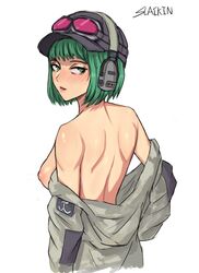 1girls artist_name breasts chin_length_hair ela_(rainbow_six) european female female_focus female_only green_eyes green_hair headset looking_at_viewer petite plain_background polish rainbow_six rainbow_six_siege skinny slackin solo solo_female solo_focus tom_clancy ubisoft undressing white_background xaviergalaxy