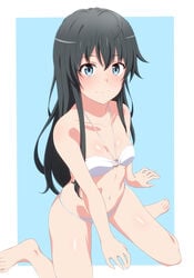 1girls arm_between_legs ass bare_shoulders barefoot bikini blush female female_only legs_held_open long_hair looking_at_viewer my_teen_romantic_comedy_snafu on_knees shou937 sitting solo tagme yukinoshita_yukino