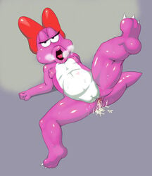 after_sex anus birdo breasts claws color cum female female_only front_view kizaruya looking_at_viewer mario_(series) nintendo nude open_mouth penis raised_leg smooth_skin solo source_request tagme tongue vulva