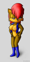 2009 anthro archie_comics bottomless breasts brown_fur female female_only front_view knownvortex mobian_(species) nipples red_hair sally_acorn sega solo sonic_(series) sonic_satam sonic_the_hedgehog_(archie) sonic_the_hedgehog_(comics) sonic_the_hedgehog_(series) standing tagme toony vest