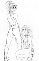 2girls ass bottomless female female_only gryffindor gryffindor_scarf harry_potter hermione_granger luna_lovegood medium_breasts monochrome panties ravenclaw rough_sketch scarf sketch tagme thong witch_(harry_potter) yuri