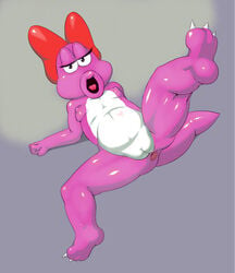 anus birdo breasts claws color female female_only front_view kizaruya looking_at_viewer mario_(series) nintendo nude open_mouth penis raised_leg smooth_skin solo source_request tagme tongue vulva