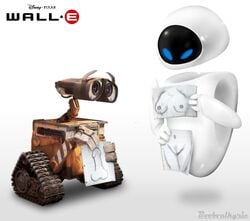 1boy 1girls balls boobvalkyrie breasts cute disney duo eve_(wall-e) female funny male penis pixar robot testicles wall-e wall-e_(character) what white_background