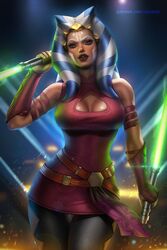 1girls ahsoka_tano ayyasap blue_eyes clone_wars clothing female_only light_saber lucasfilm only_female orange_skin star_wars the_clone_wars:_season_four togruta