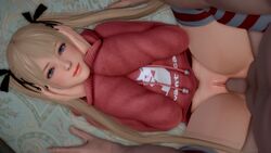 3d acelewds blonde_hair blue_eyes dark-skinned_male dead_or_alive dead_or_alive_5 interracial light-skinned_female looking_at_viewer lying marie_rose pov sex straight striped_legwear sweater thighhighs twintails vaginal_penetration