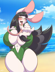 1girls 2021 anthro beach big_breasts black_hair blue_eyes breasts cleavage female female_only furry hips huge_breasts lagomorph large_breasts long_hair long_tongue looking_at_viewer mastergodai muscular muscular_female original original_character rabbit saliva sharp_teeth solo swimsuit thick thick_thighs thighs tongue_out voluptuous white_fur wide_hips yuki_(radec)