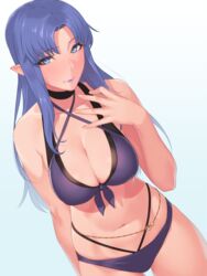 1girls 2021 bangs bikini bikini_bottom bikini_top black_bikini black_bikini_top blue_eyes blue_hair blush breasts choker cleavage collarbone double_bikini elf_ears fate/stay_night fate_(series) gradient_background highres hikichi_sakuya large_breasts long_hair looking_at_viewer medea_(fate) navel pointy_ears purple_bikini purple_bikini_bottom purple_bikini_top purple_eyebrows purple_hair purple_lips purple_lipstick purple_swimsuit simple_background solo straight swimsuit