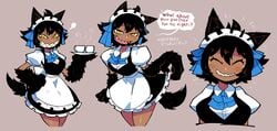 big_breasts claws crap-man fur large_breasts maid maid_headdress maid_outfit maid_uniform monster_girl rudy_the_werewolf_(crap-man) sharp_claws sharp_teeth smile smiling_at_viewer thick_thighs thighs werewolf wolf_ears wolf_girl wolf_tail yellow_eyes