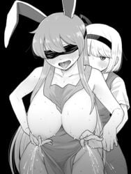 big_breasts blindfold bunny_girl groping_from_behind koyama_shigeru lactation lactation milk_squirt nipple_pinch reisen_udongein_inaba tagme touhou youmu_konpaku