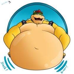 1boy 2019 belly belly_focus big_belly blue_eyes bowser cinnamon_roll_bowser_(starlightdragon64) fanart fat fat_man groan koopa male male_only mario_(series) muscles navel nintendo obese_male overweight overweight_male red_hair solo starlightdragon64 sweet turtle watermark