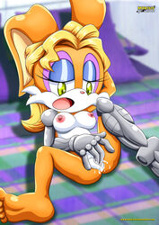 bbmbbf belle_d'coolette blonde_hair brown_fur cybernetics eyes_half_open fingering_self green_eyes legs_spread mobius_unleashed naked pussy_juice sonic_(series) sonic_the_hedgehog_(series)