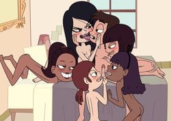 1boy 5girls accurate_art_style andrea_(svtfoe) asian_female ass bean_smile bed bedroom black_hair brittney_wong brown-skinned_male brown_hair brown_skin chantelle cheerleader collaborative_fellatio completely_naked completely_naked_female completely_naked_male completely_nude completely_nude_female completely_nude_male dark-skinned_female dark_skin disney disney_channel disney_xd double_fellatio fellatio flat_chest flat_chested french_kiss group_sex harem latino latino_on_asian licking licking_nipples licking_penis light-skinned_male marco_diaz megan_gandlym multiple_girls nipples nude nude_female nudity penis pussy_juice sabrina_backintosh sixsome small_breasts star_vs_the_forces_of_evil stiky_finkaz teamwork tongue tongue_kiss tongue_out