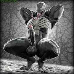 1boy 3d alien arms_behind_head balls big_balls big_penis black_body crouching erect_penis erection feet huge_balls huge_cock humanoid large_penis legs long_tongue male male_only marvel marvel_comics muscles muscular muscular_male nails open_mouth penis prehensile_tongue sharp_teeth sharp_toenails smooth_skin solo solo_male spider-man_(series) symbiote teeth thekidxeno thick thick_penis thighs toenails toes tongue tongue_out venom_(marvel) watermark white_eyes