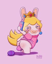 anus blush bottomless easter_egg egg female mario_(series) mario_+_rabbids mario_+_rabbids:_kingdom_battle phone princess_peach_(cosplay) pussy rabbid rabbid_peach raving_rabbids shadowlink350