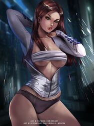 1girls 2d 343_industries alternate_version_available ass bandages bandages_around_breasts brown_hair bungie chest_wraps deviantart_url emerald_weapon_(artist) female female_only green_eyes halo_(series) halo_wars hips jacket long_brown_hair long_hair looking_at_viewer microsoft panties patreon_url serina_(halo) solo thick_thighs thighs underwear unzipped_jacket wrapped_breasts