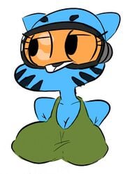 badassbaal blue_fur breasts bust_portrait cartoon_network cleavage cleavage_cutout feline feline female female_focus female_only goggles large_breasts milf mother nicole_watterson nipple_bulge t-shirt the_amazing_world_of_gumball