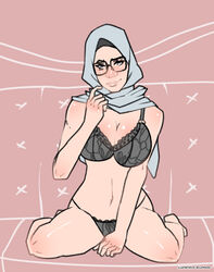 1girls black_lingerie bolapistarize female hijab solo solo_female