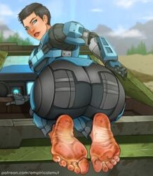 1girls 2d ass big_feet blue_armor dirty_feet dirty_soles empiricalsmut feet feet_fetish feet_focus female female_focus female_human female_only female_spartan_(halo) foot_fetish halo_(series) halo_reach human kat-b320 looking_back power_armor soles solo solo_female spartan_(halo) spartan_iii_(halo) splayed_toes toes